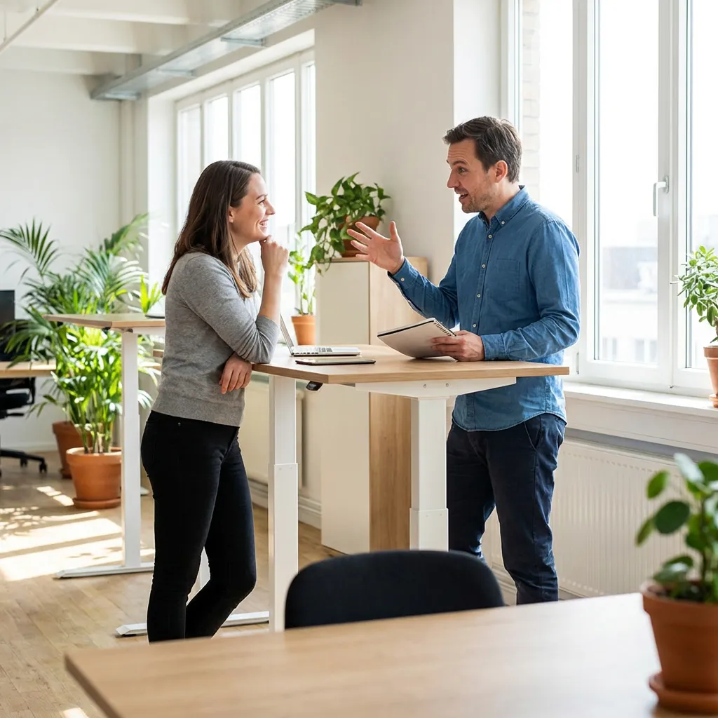Colleagues discussing questions in a modern office